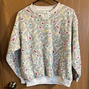 Fashion Force Colorful Geometric Patterned‎ Gray Sweatshirt Large